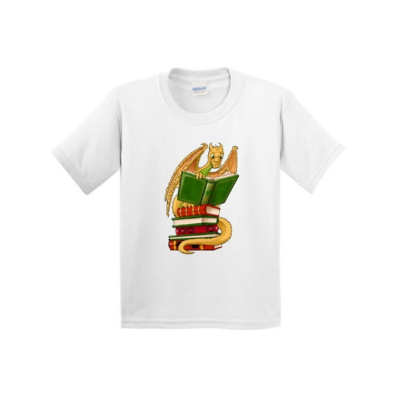 Inktastic Well-read Cute Gold Dragon Reading Books Youth T-Shirt