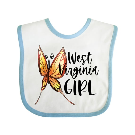 Inktastic West Virginia Girl- Butterfly Girls Baby Bib