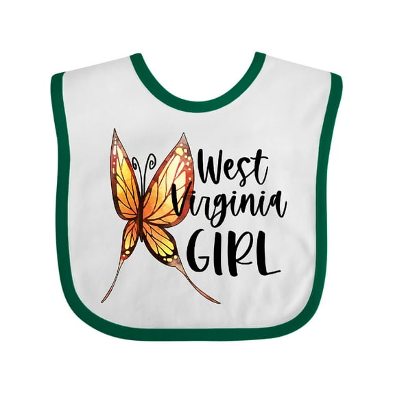 Inktastic West Virginia Girl- Butterfly Girls Baby Bib