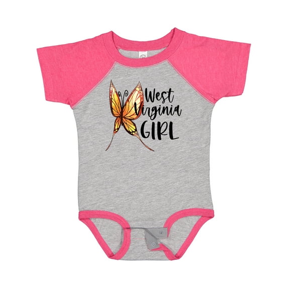 Inktastic West Virginia Girl- Butterfly Girls Baby Bodysuit