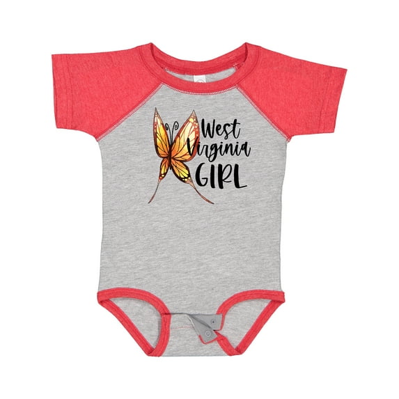 Inktastic West Virginia Girl- Butterfly Girls Baby Bodysuit