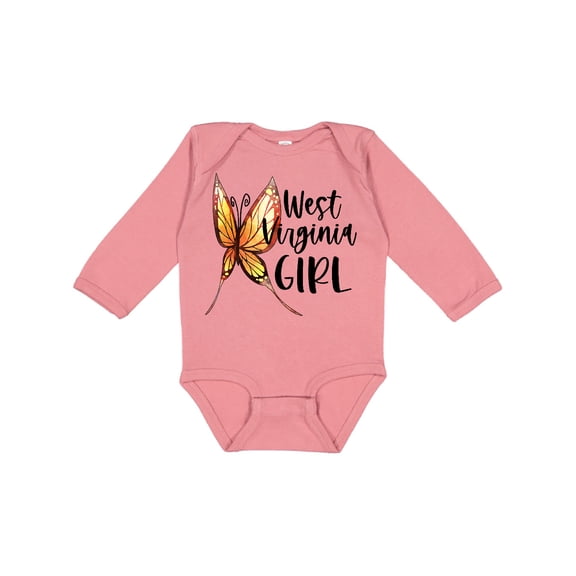 Inktastic West Virginia Girl- Butterfly Girls Long Sleeve Baby Bodysuit