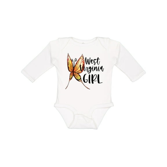 Inktastic West Virginia Girl- Butterfly Girls Long Sleeve Baby Bodysuit