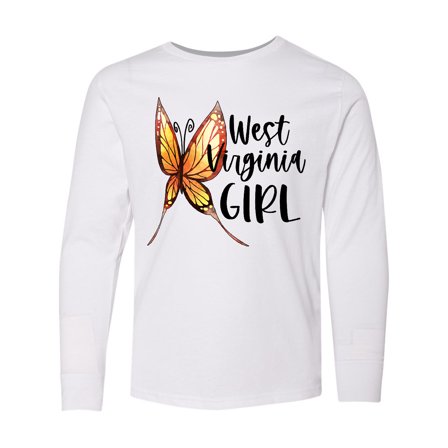 Inktastic West Virginia Girl Butterfly Long Sleeve Youth T-Shirt