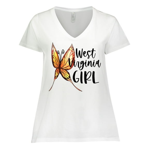 Inktastic West Virginia Girl- Butterfly Women's Plus Size V-Neck T-Shirt