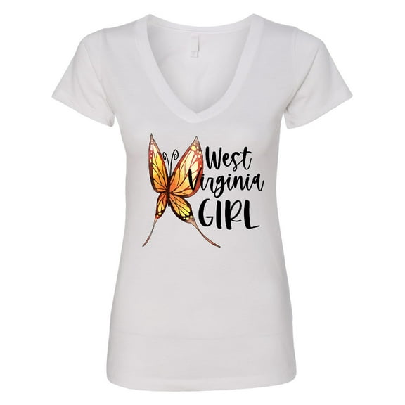 Inktastic West Virginia Girl Butterfly Women's V-Neck T-Shirt