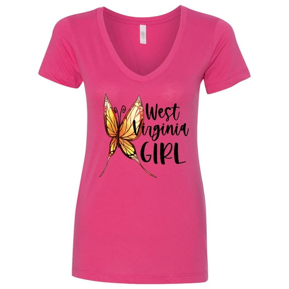 Inktastic West Virginia Girl Butterfly Women's V-Neck T-Shirt