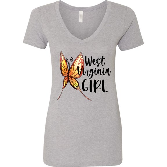 Inktastic West Virginia Girl Butterfly Women's V-Neck T-Shirt