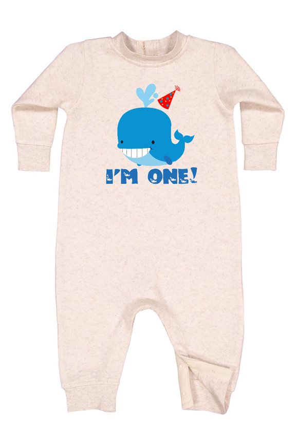 Whale 1st Birthday Baby Fleece Romper