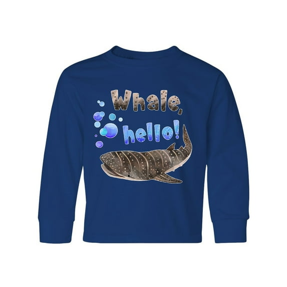 Inktastic Whale, Hello Cute Whale Shark with Bubbles Long Sleeve Youth T-Shirt