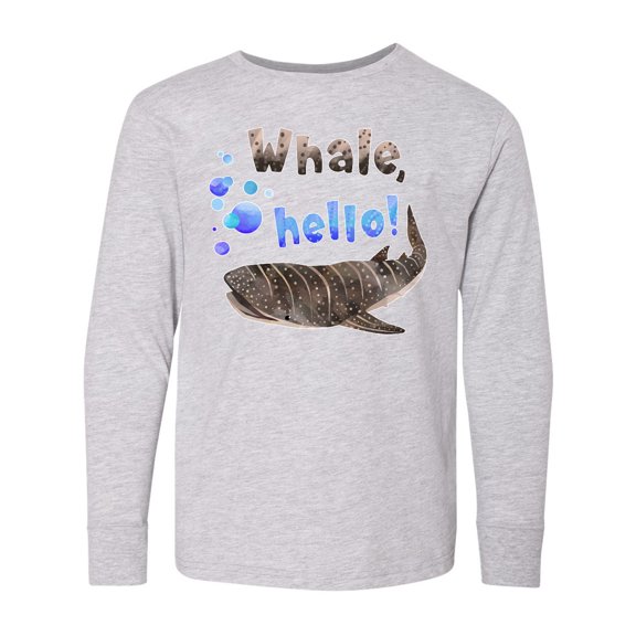 Inktastic Whale, Hello Cute Whale Shark with Bubbles Long Sleeve Youth T-Shirt