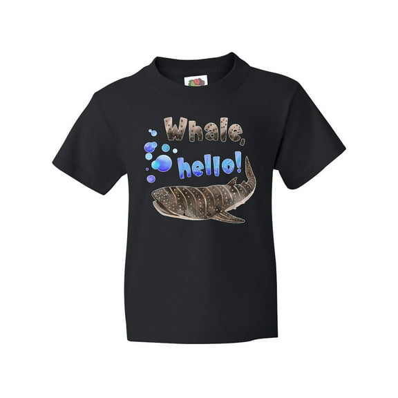 Inktastic Whale, Hello Cute Whale Shark with Bubbles Youth T-Shirt