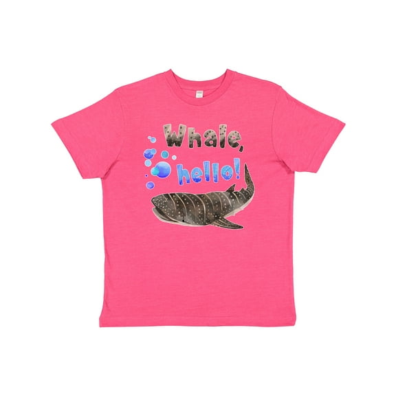 Inktastic Whale, Hello Cute Whale Shark with Bubbles Youth T-Shirt