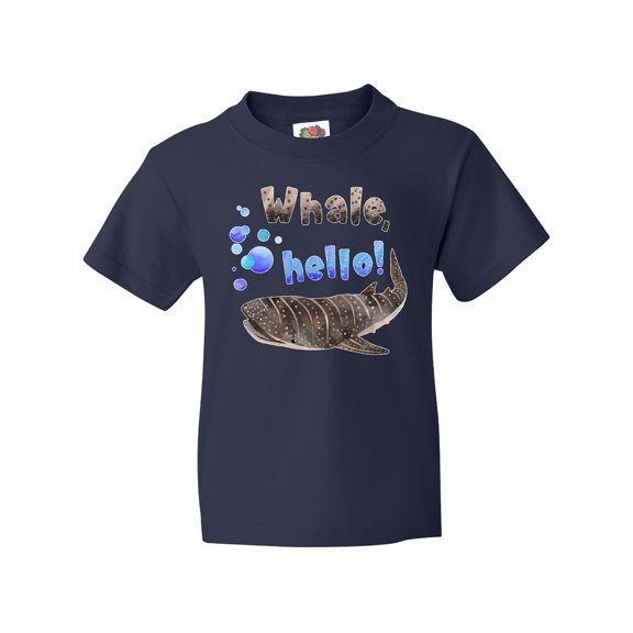 Inktastic Whale, Hello Cute Whale Shark with Bubbles Youth T-Shirt