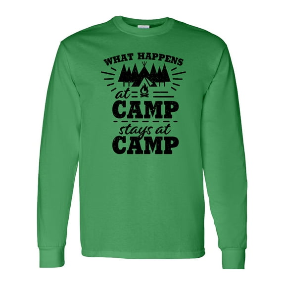 Inktastic What Happens at Camp Stays at Camp with Tent and Woods Long Sleeve T-Shirt