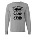 thumbnail image 1 of Inktastic What Happens at Camp Stays at Camp with Tent and Woods Long Sleeve T-Shirt, 1 of 5