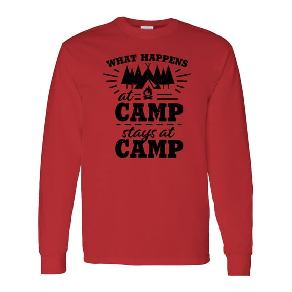 Inktastic What Happens at Camp Stays at Camp with Tent and Woods Long Sleeve T-Shirt