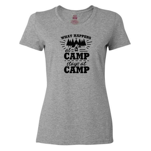 Inktastic What Happens at Camp Stays at Camp with Tent and Woods Women's T-Shirt