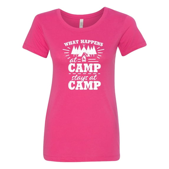 Inktastic What Happens at Camp Stays at Camp with Tent and Woods Women's T-Shirt