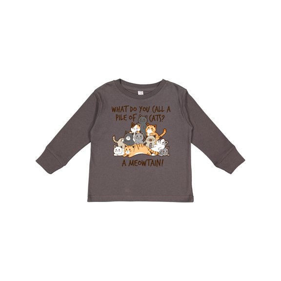 Inktastic What do you call a pile of cats? A MEOWTAIN Boys or Girls Long Sleeve Toddler T-Shirt