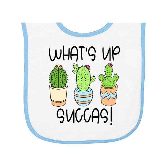Inktastic What's Up Succas Funny Cacti Plants Baby Terry Cloth Bib