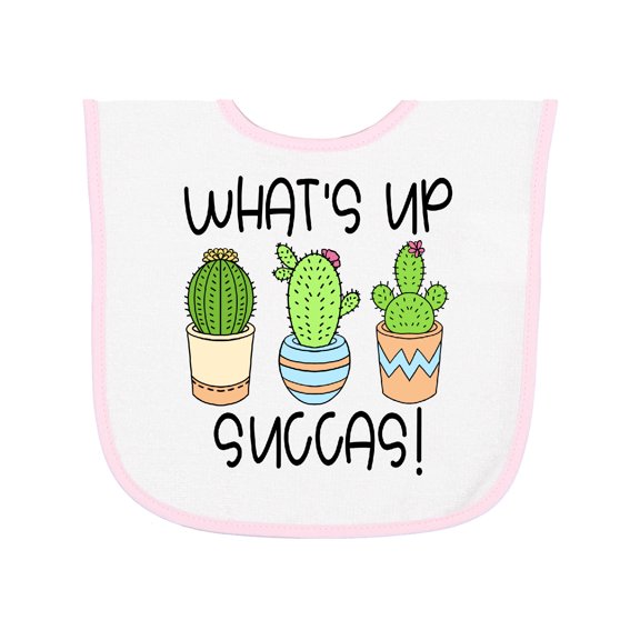Inktastic What's Up Succas Funny Cacti Plants Baby Terry Cloth Bib