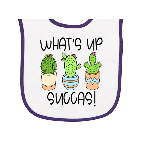 Inktastic What's Up Succas Funny Cacti Plants Baby Terry Cloth Bib