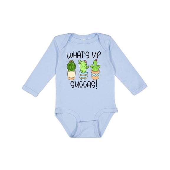 Inktastic What's Up Succas Funny Cacti Plants Boys or Girls Long Sleeve Baby Bodysuit