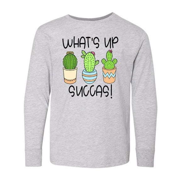Inktastic What's Up Succas Funny Cacti Plants Long Sleeve Youth T-Shirt