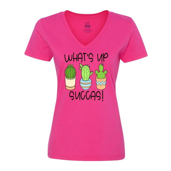 Inktastic What's Up Succas Funny Cacti Plants Women's V-Neck T-Shirt
