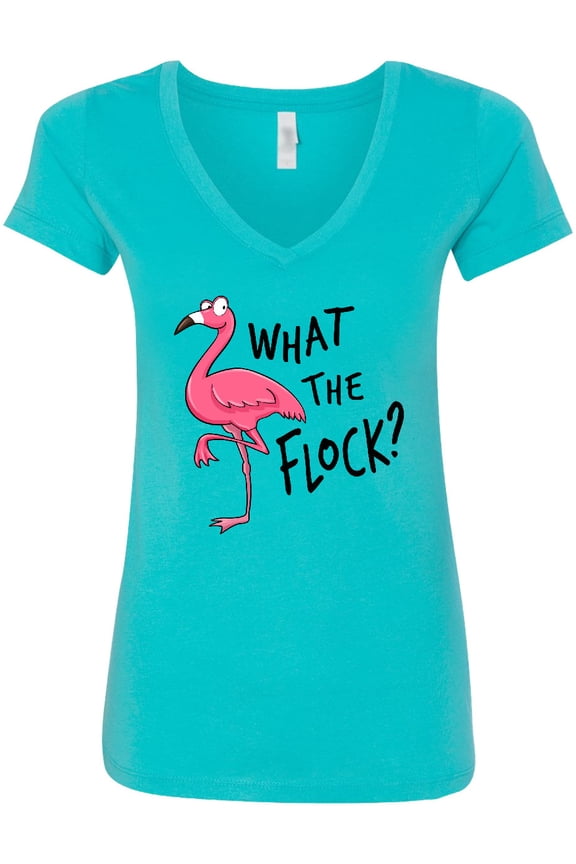 What the Flock? Funny Flamingo Women's V-Neck T-Shirt