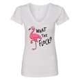 thumbnail image 1 of Inktastic What the Flock? Funny Flamingo Women's V-Neck T-Shirt, 1 of 5