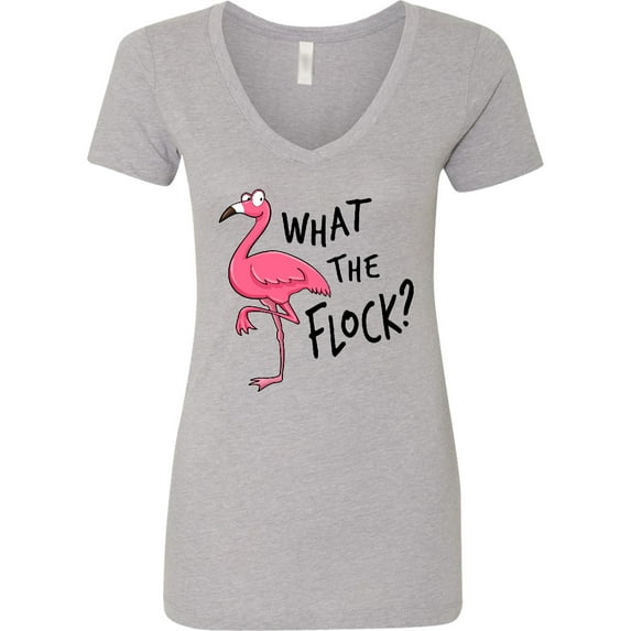 Inktastic What the Flock? Funny Flamingo Women's V-Neck T-Shirt