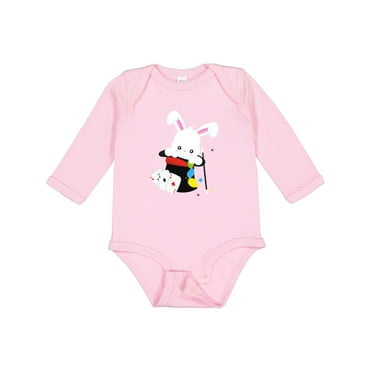 Inktastic White Bunny Coming Out Of A Hat, Magic Trick Boys or Girls Long Sleeve Baby Bodysuit