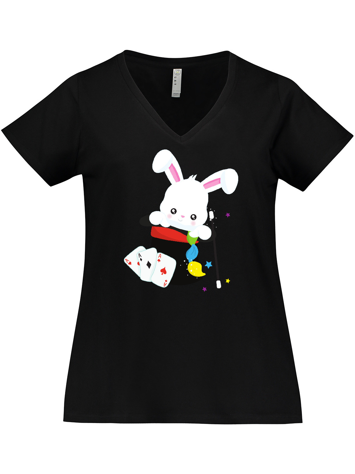 Inktastic White Bunny Coming Out Of A Hat, Magic Trick Women's Plus Size V-Neck T-Shirt - image 1 of 4