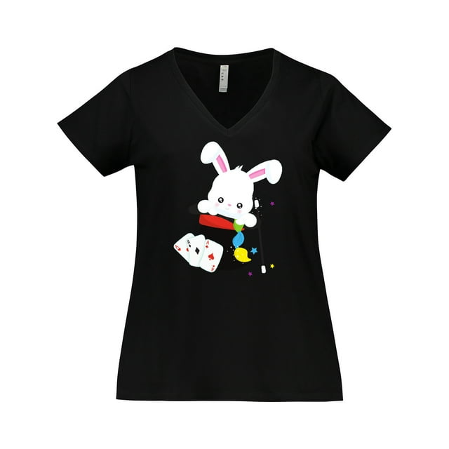 Inktastic White Bunny Coming Out Of A Hat, Magic Trick Women's Plus Size V-Neck T-Shirt