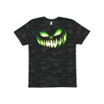 thumbnail image 1 of Inktastic Wide Grinning Pumpkin Face in Lime Green Glow T-Shirt, 1 of 4