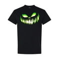 thumbnail image 1 of Inktastic Wide Grinning Pumpkin Face in Lime Green Glow T-Shirt, 1 of 5