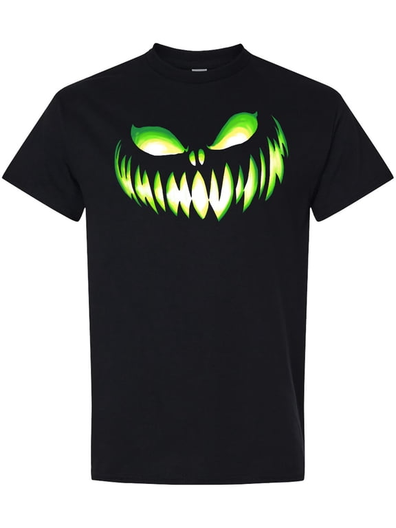 Wide Grinning Pumpkin Face in Lime Green Glow T-Shirt