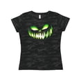 thumbnail image 1 of Inktastic Wide Grinning Pumpkin Face in Lime Green Glow Women's T-Shirt, 1 of 5