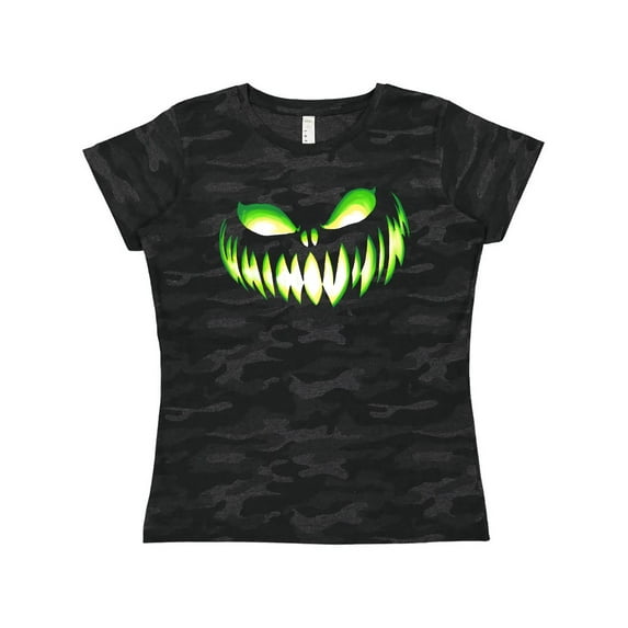 Inktastic Wide Grinning Pumpkin Face in Lime Green Glow Women's T-Shirt