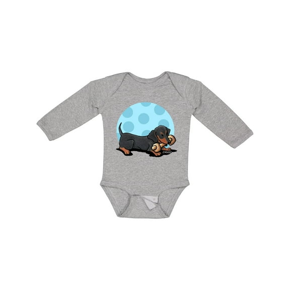 Inktastic Wiener dog (Dachshund) with Bone Boys or Girls Long Sleeve Baby Bodysuit