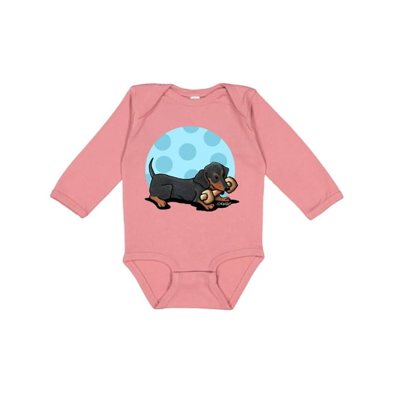 Inktastic Wiener dog (Dachshund) with Bone Boys or Girls Long Sleeve Baby Bodysuit