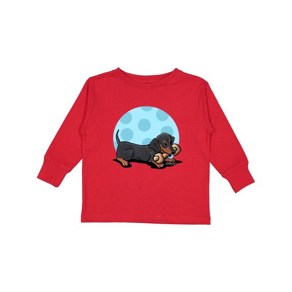 Inktastic Wiener dog (Dachshund) with Bone Boys or Girls Long Sleeve Toddler T-Shirt