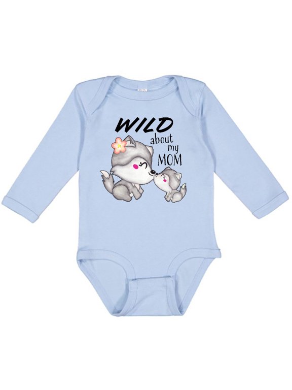 Wild About My Mom- Mother and Baby Wolves Boys or Girls Long Sleeve Baby Bodysuit