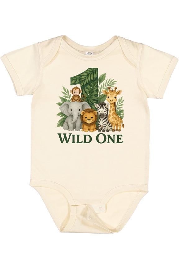 Wild One 1st Birthday Safari Animals Boys or Girls Baby Bodysuit
