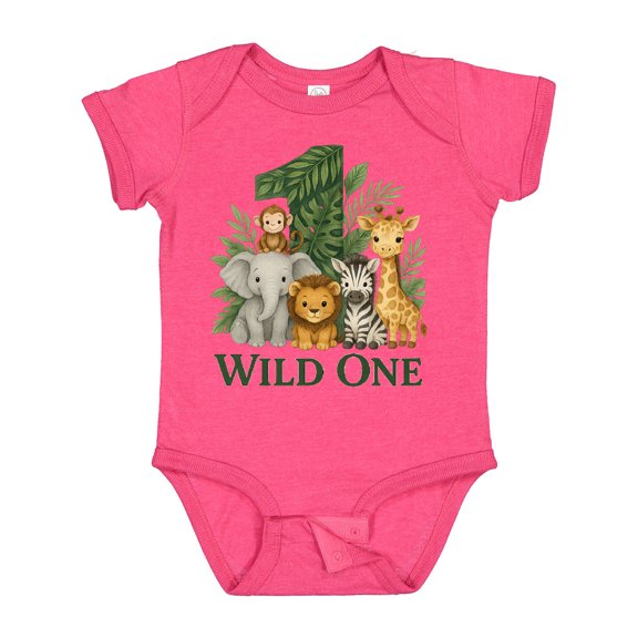 Inktastic Wild One 1st Birthday Safari Animals Boys or Girls Baby Bodysuit
