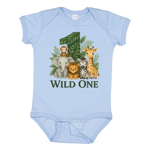 Inktastic Wild One 1st Birthday Safari Animals Boys or Girls Baby Bodysuit