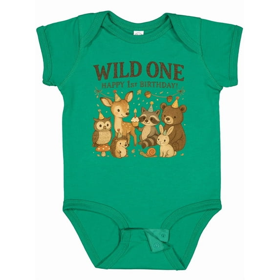Inktastic Wild One Happy 1st Birthday Woodland Animals Boys or Girls Baby Bodysuit