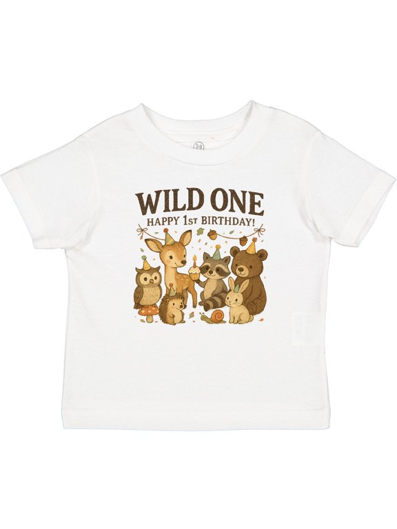 Wild One Happy 1st Birthday Woodland Animals Boys or Girls Baby T-Shirt